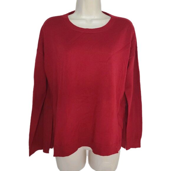 New Eileen Fisher red Round NeckFine Merino Wool boxy Sweater Pullover Sz PM